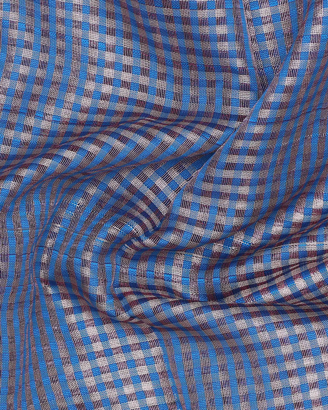 Ethnic Checked Design Tissue Saree - Blue