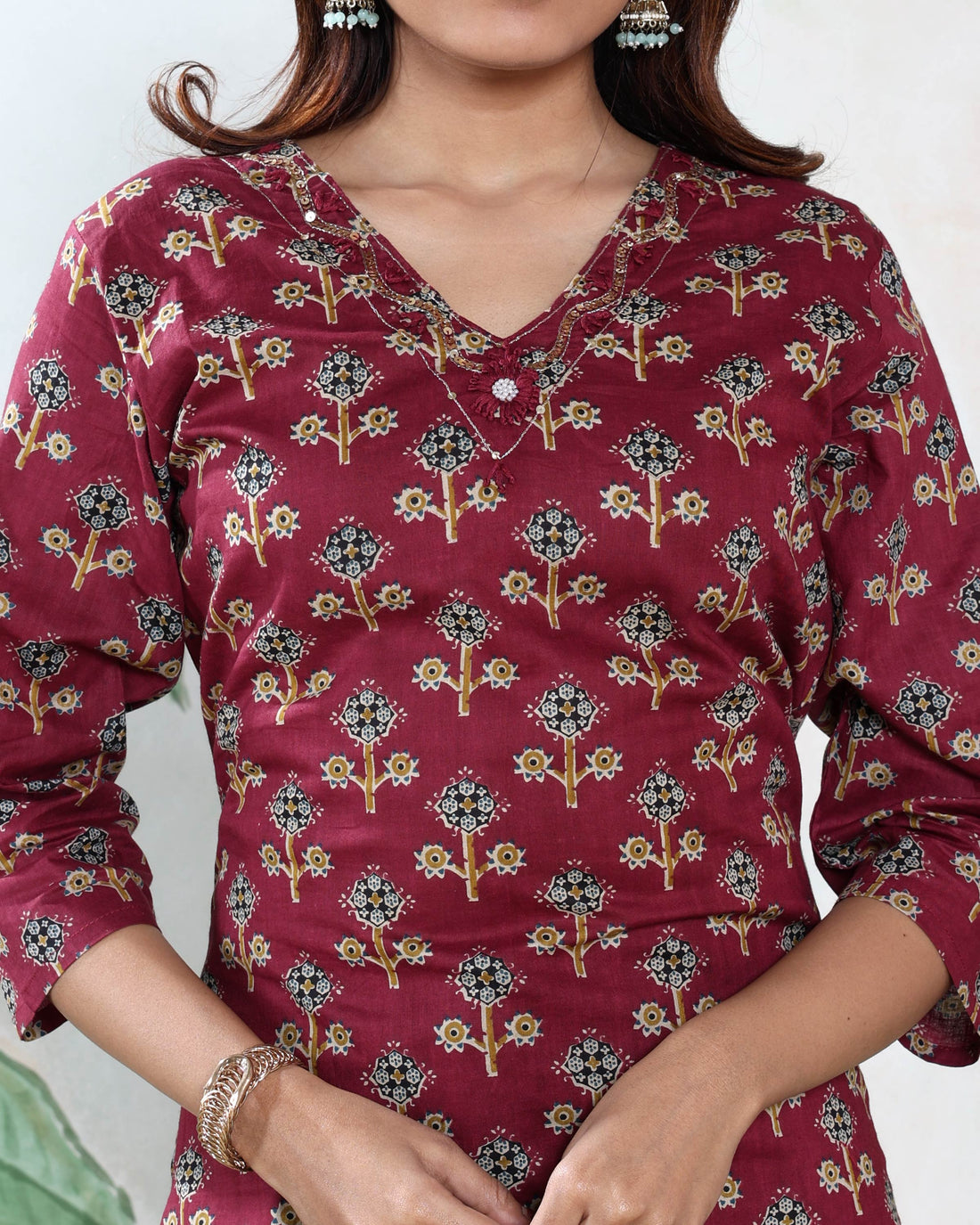 Elegant Traditional Printed Women’s Readymade Salwar Suit Set with Ethnic Straight Kurta, Matching Bottom & Designer Dupatta - Maroon