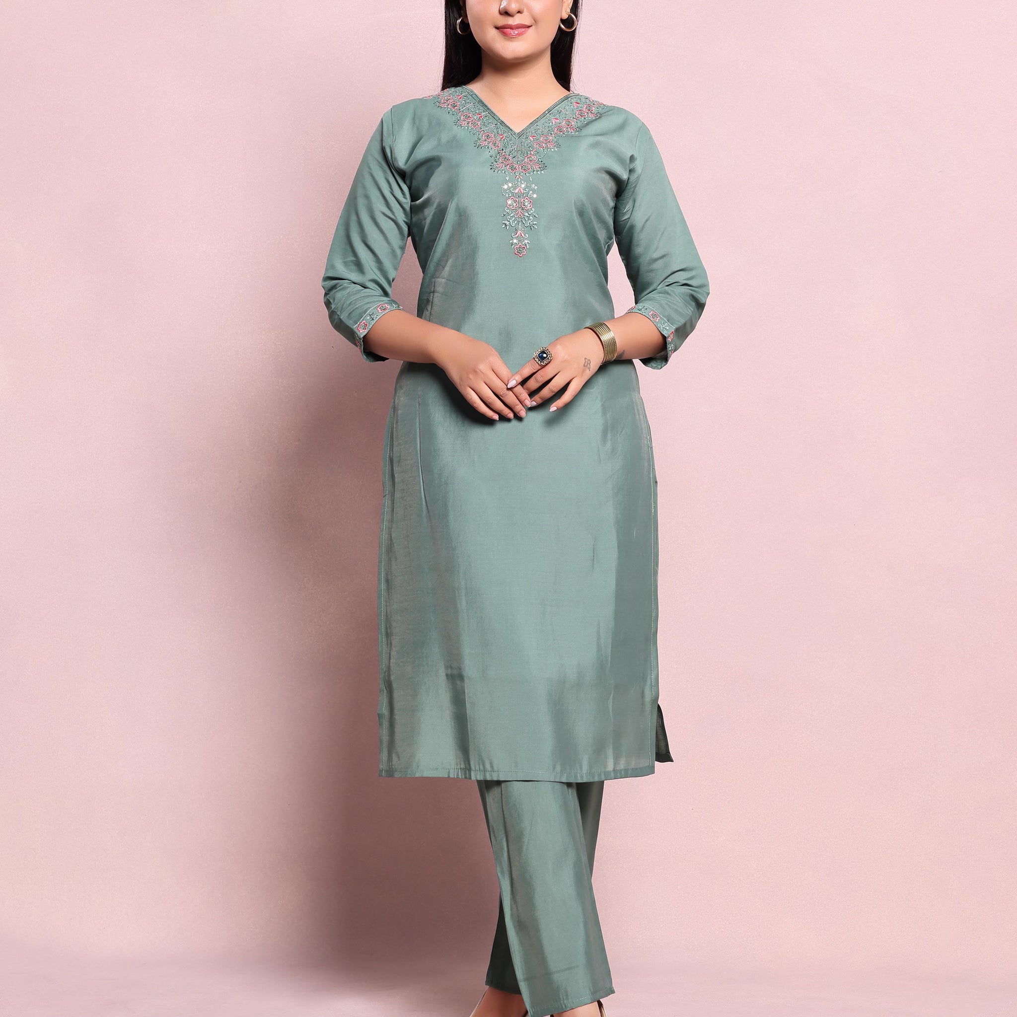 Green Colour Top & Palazzo Set