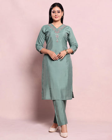 Green Colour Top & Palazzo Set