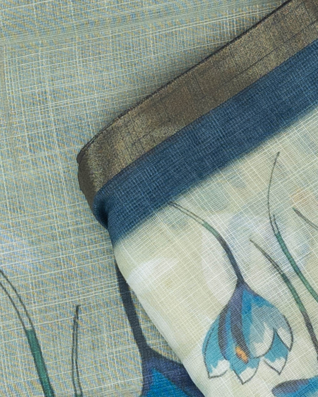 Beige Colour Printed Linen Cotton Saree