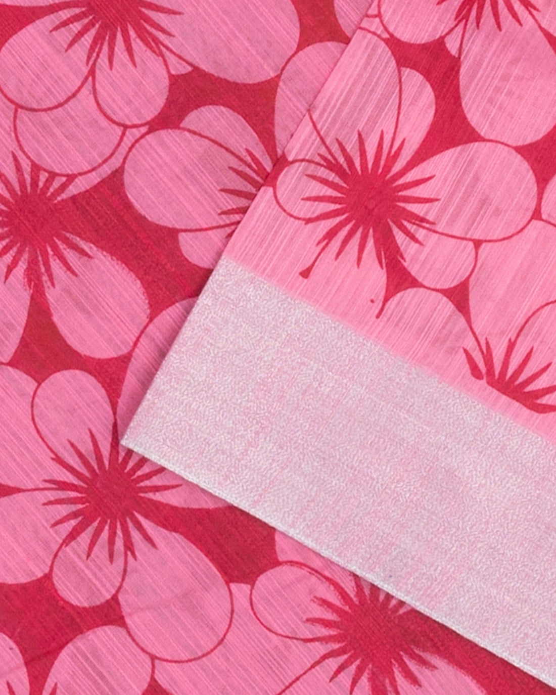 Pink Printed Poly Cotton Saree