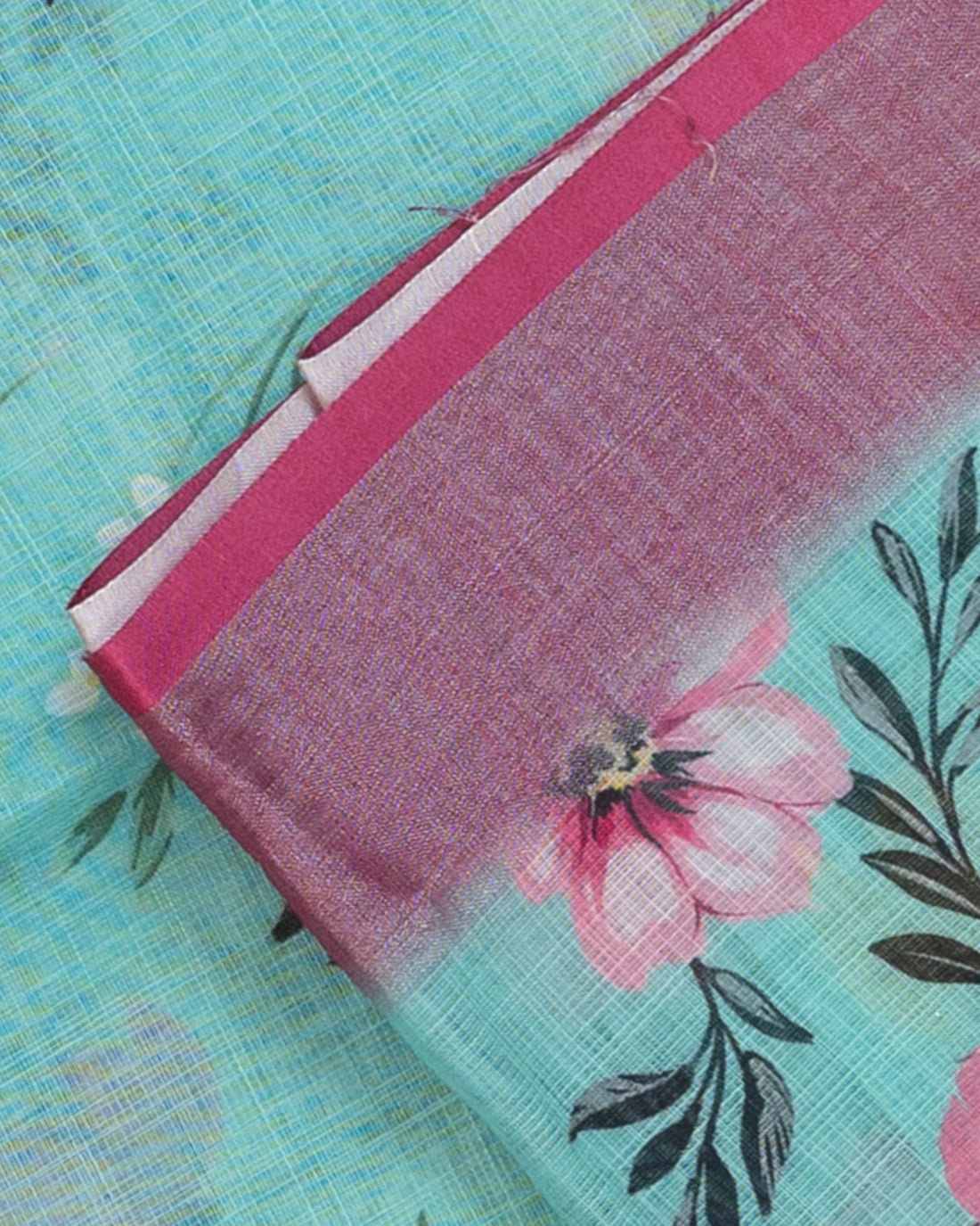Light Blue Colour Printed Linen Cotton Saree
