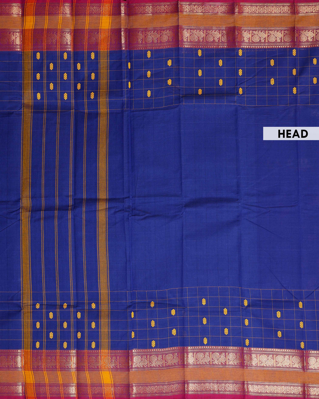 Elegant Chettinad Cotton Saree with Traditional Zari Border & Butta Motifs - Blue