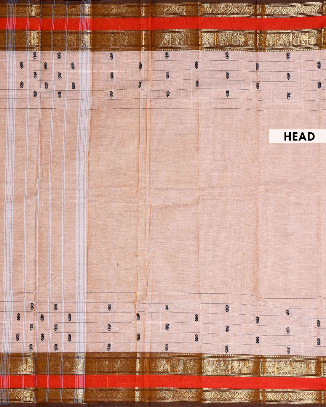 Traditional Chettinad Cotton Saree with Traditional Butta Weave and Zari Border - Sandal