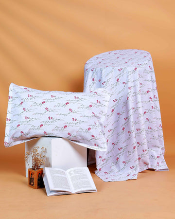Ethereal Floral Dream Single Bed Cover With Pillow Cover- White