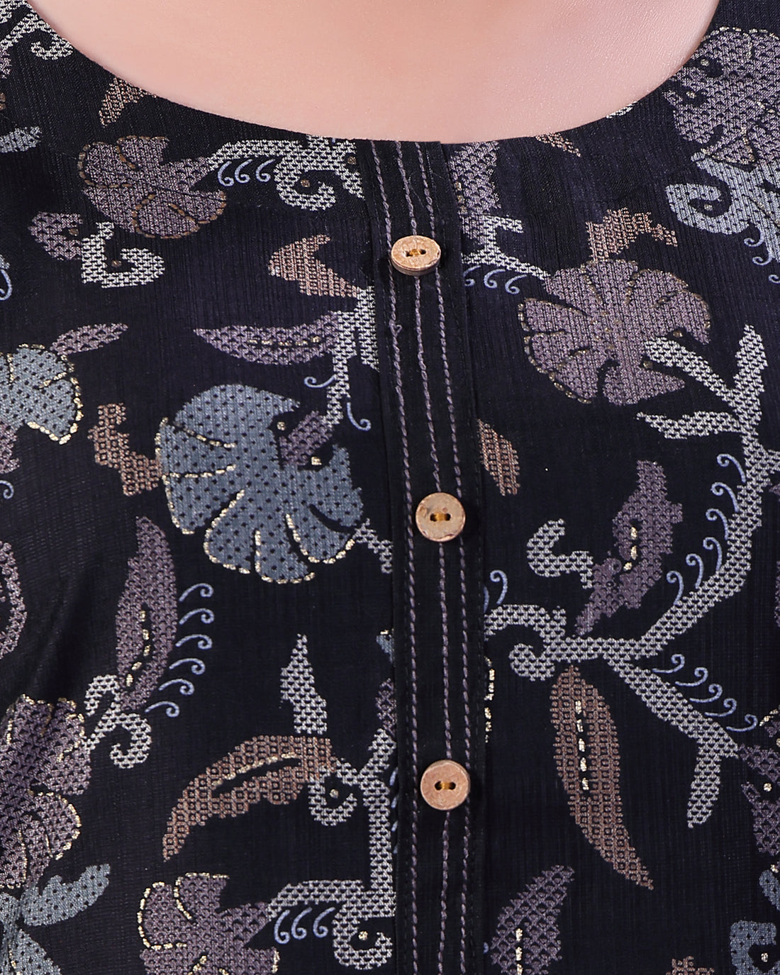 Stylish Floral Woven Design Kurta with Straight Palazzo - Black