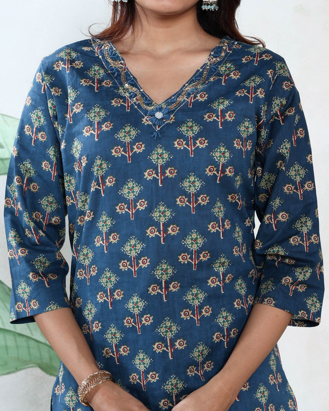 Women’s Floral Printed Readymade Salwar Suit Set with Straight Kurta Comfortable Pants and Matching Dupatta - Teal Blue