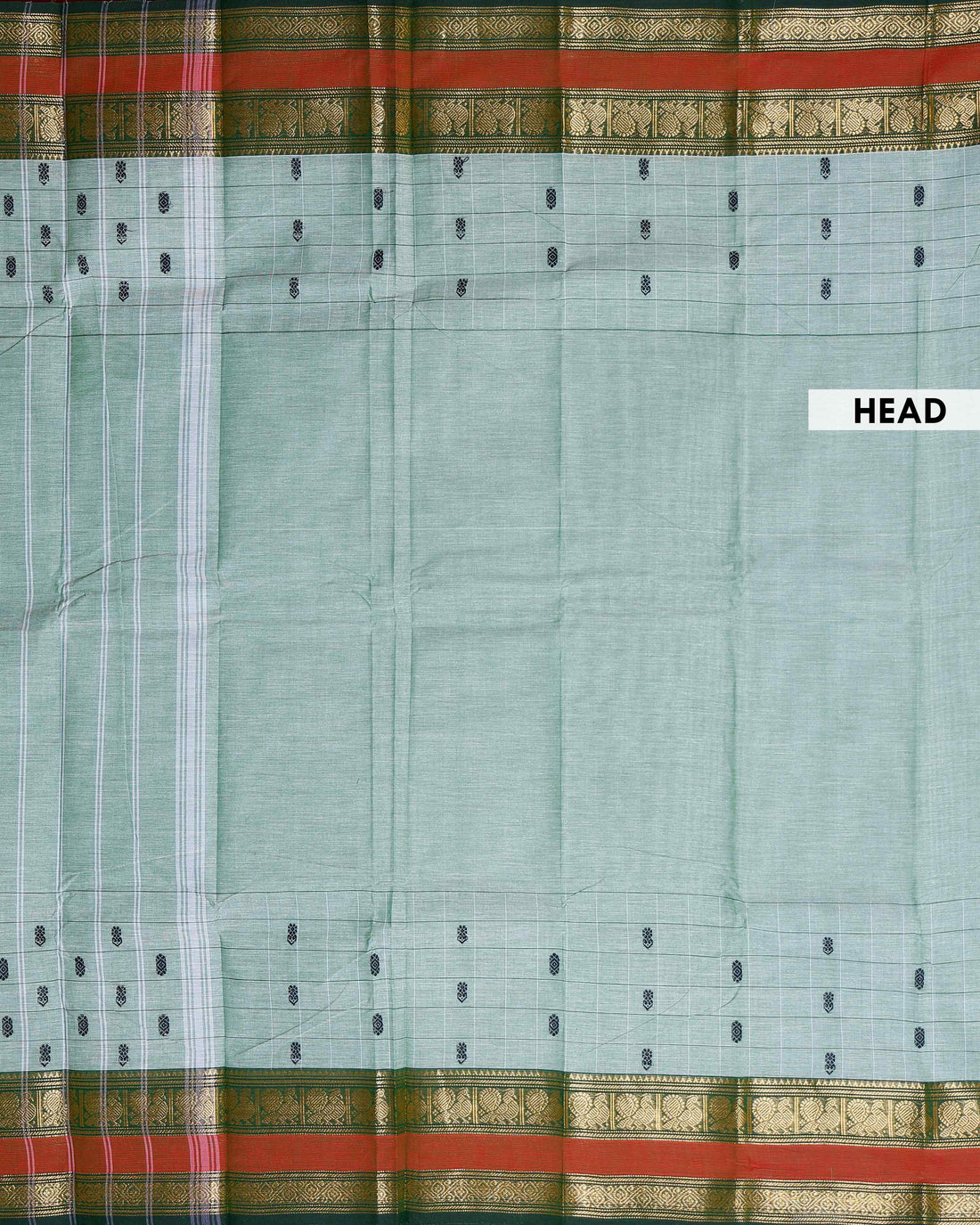 Traditional Chettinad Cotton Saree with Traditional Butta Weave and Zari Border - Light Green