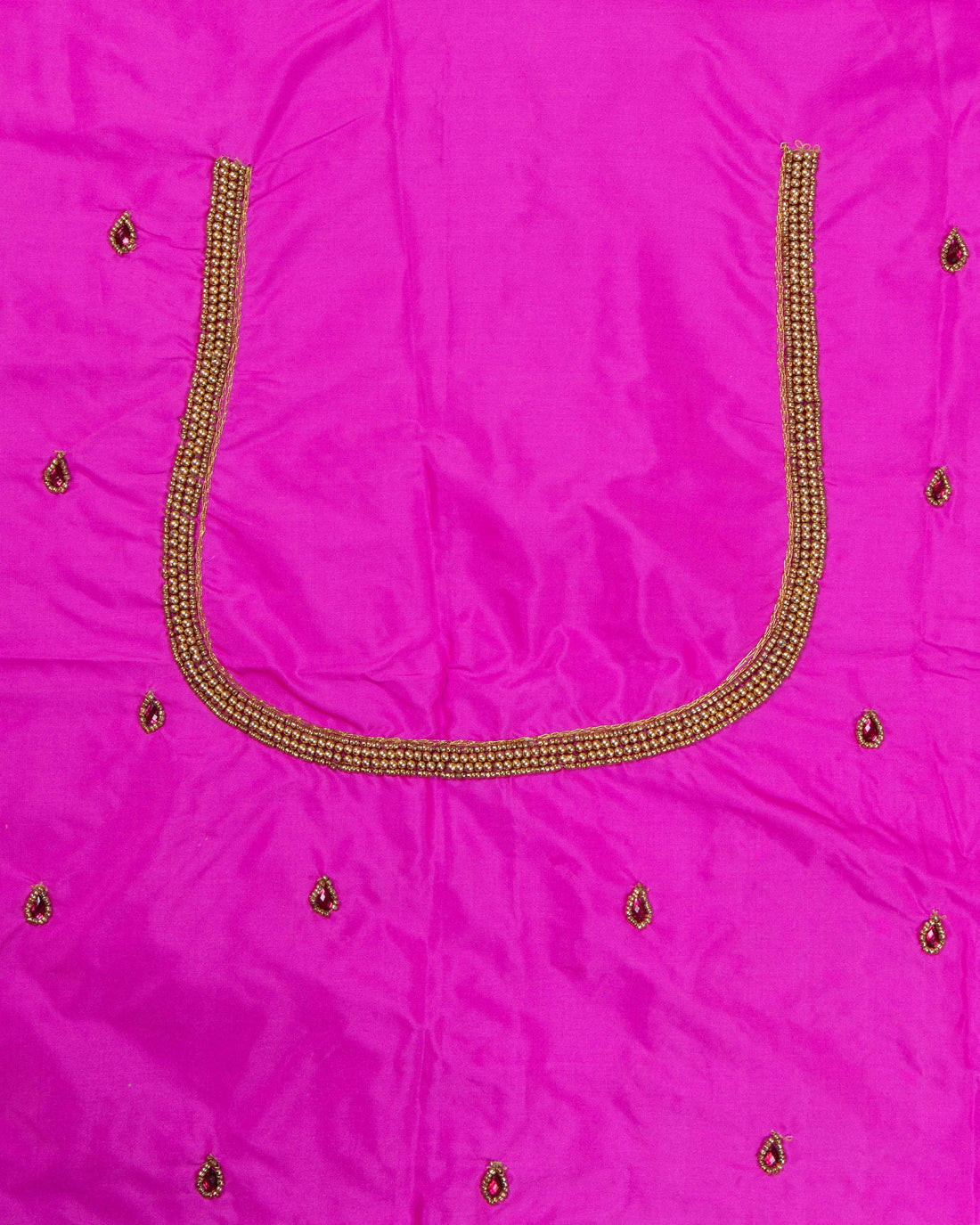 Embroidered Unstitched Blouse Material with Aari Work Peacock Design - Pink