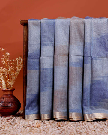 Elegant Semi Silk Saree with Abstract Weave & Zari Border - Grey