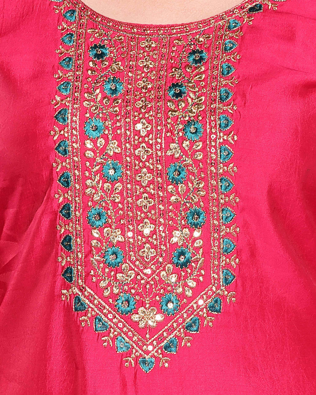 Women's Embroidered Kurta with Palazzo Set - Pink