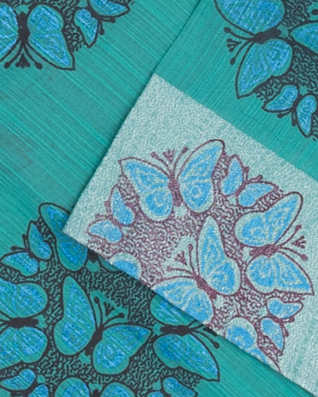 Teal Printed Poly Cotton Saree