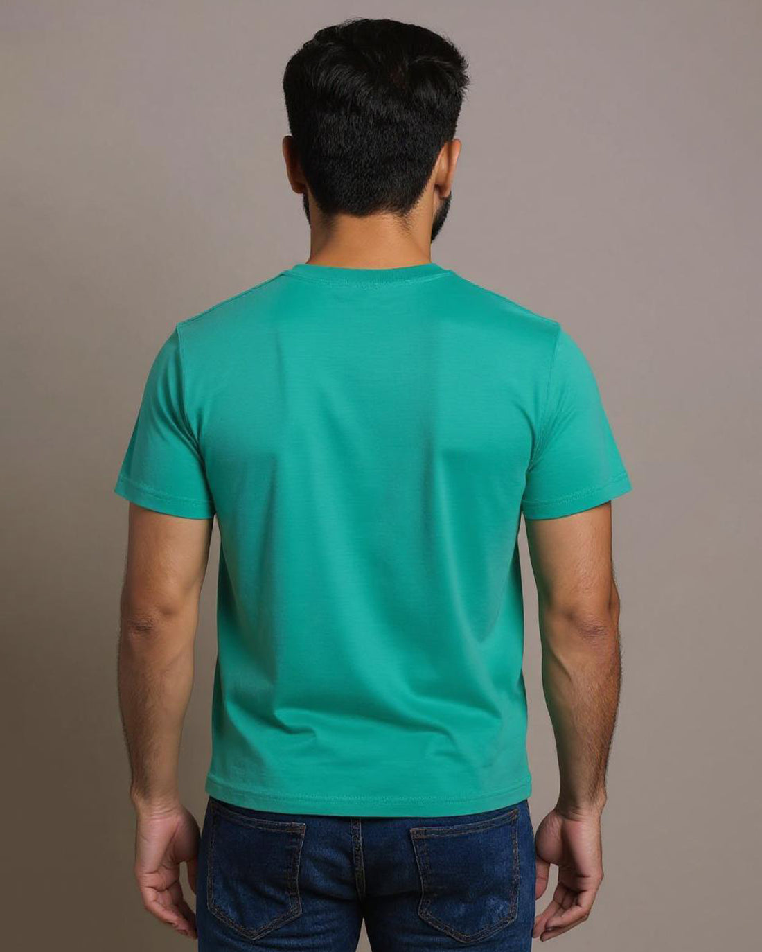 JASE Men's Solid Round Neck Half Sleeve Regular Fit T-Shirt - Turquoise Green