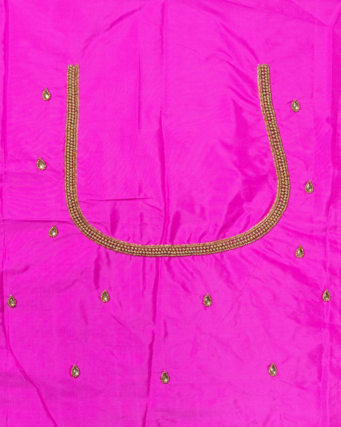 Embroidered Unstitched Blouse Material with Peacock Design - Pink