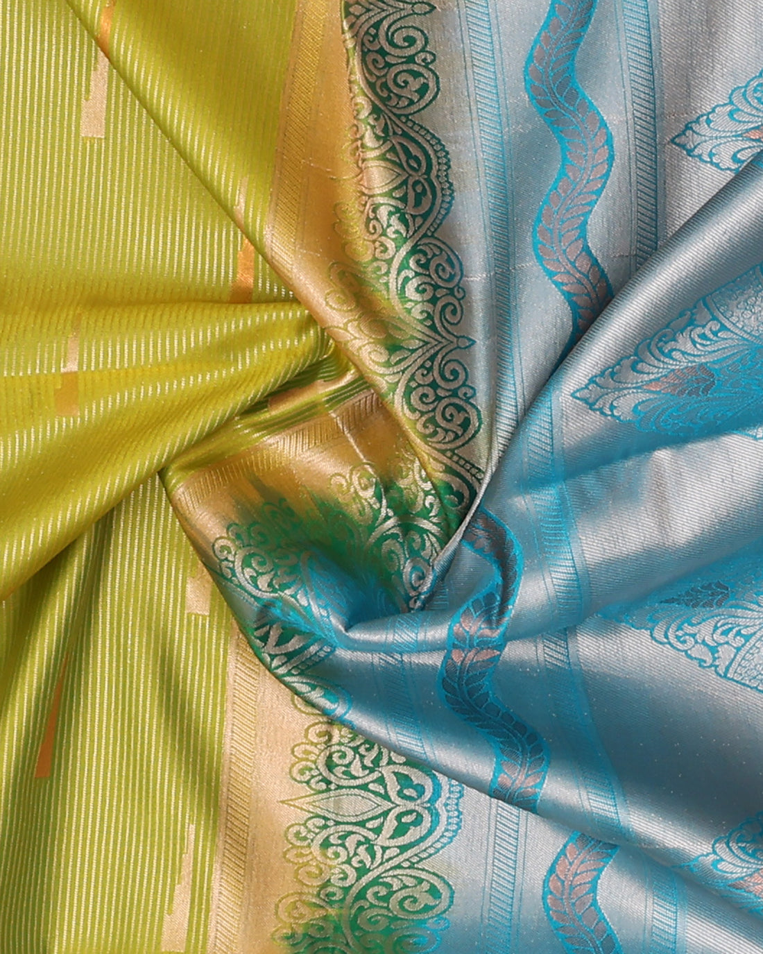 Ethnic Striped Design Soft Silk Saree - Green