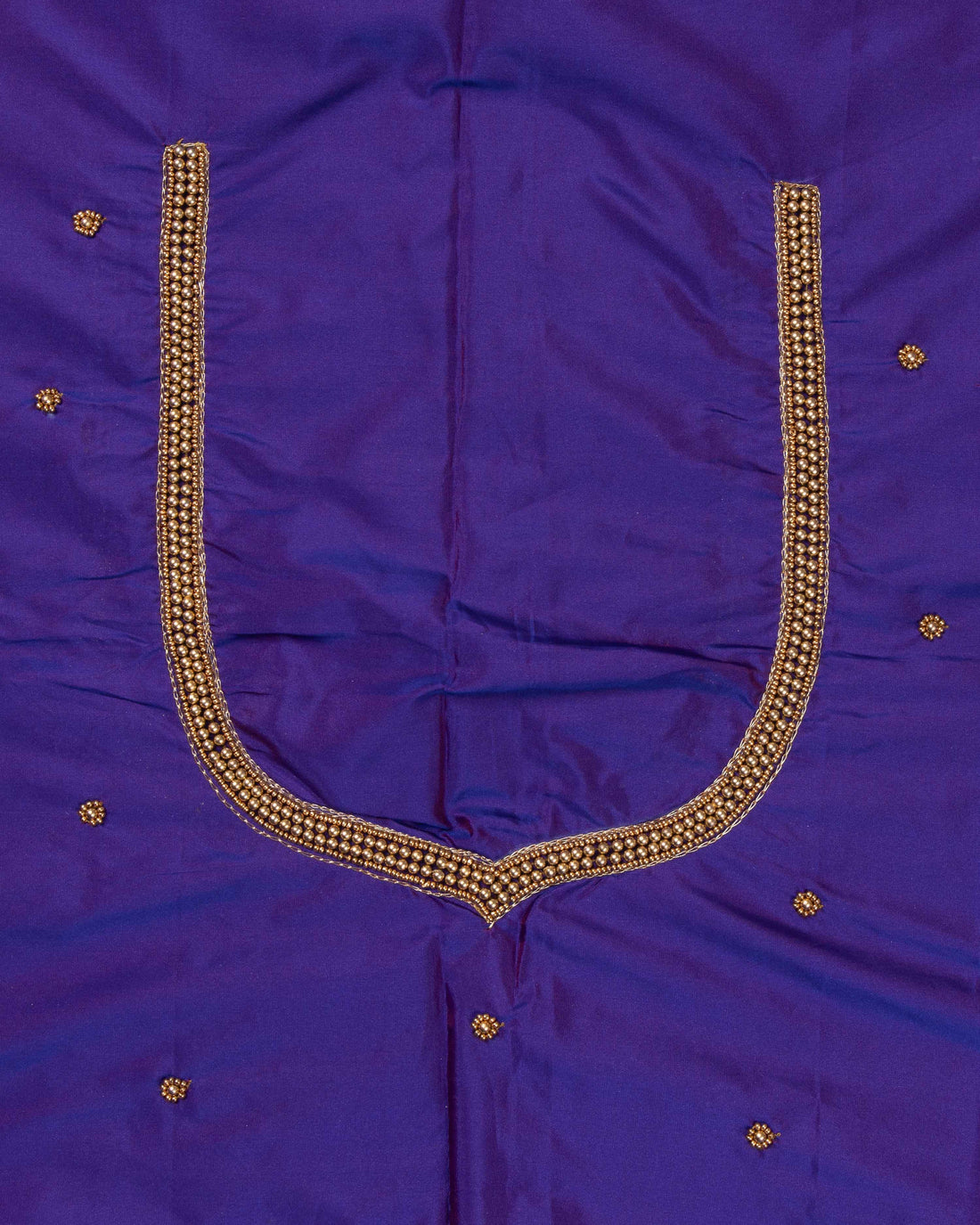 Aari Work Unstitched Blouse Material with Golden Bead and Thread Embroidery - Purple