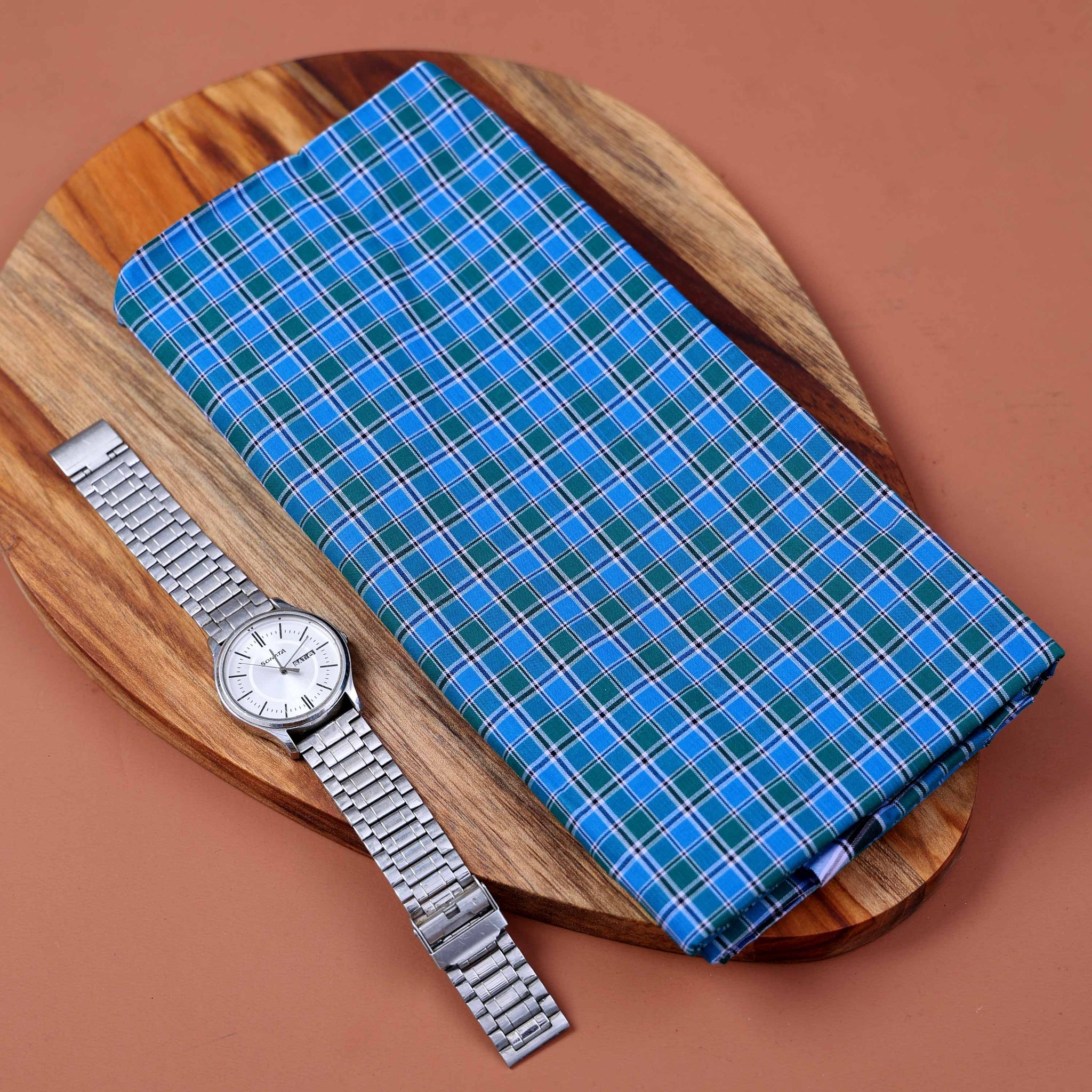 Nandu Brand Men's Premium Cotton Checked 2.20 Meter Stitched Lungi - Blue