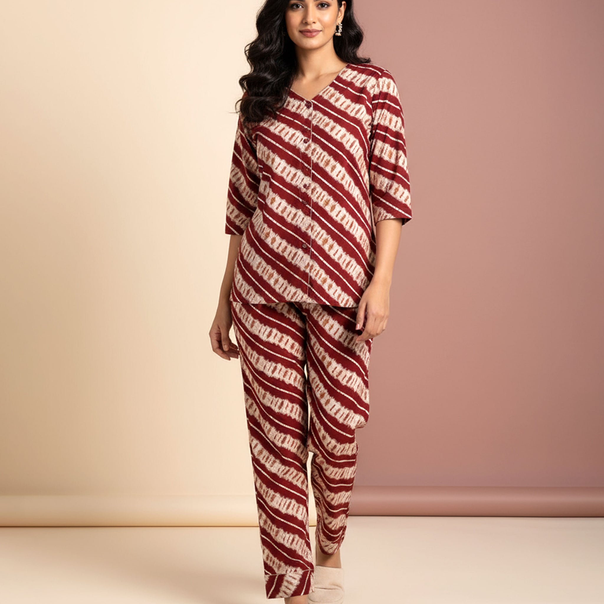 Women's Abstract Print Long Sleeve Night Wear - Multi