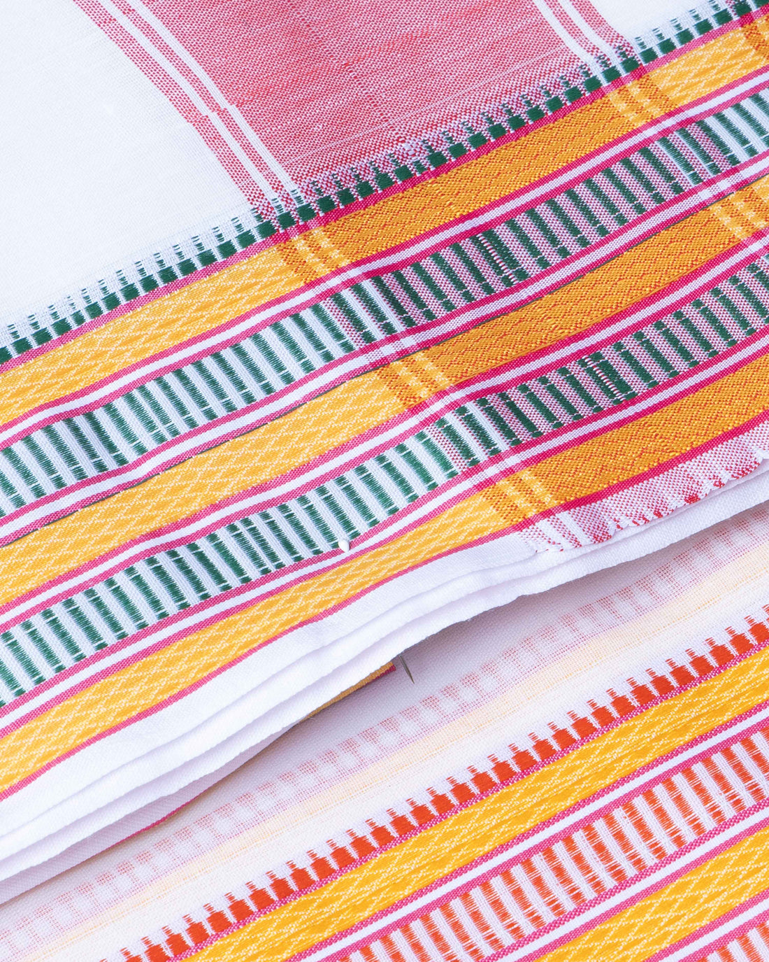 White Cotton Dhoti With Multi Border