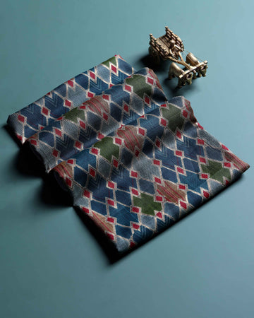 Women’s Handloom Cotton 1 Meter Blouse Material with Ikkat Inspired Motifs - Multi