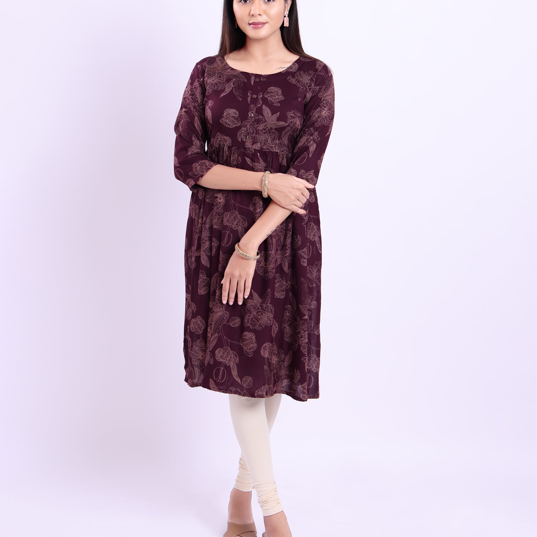 Designer purple colour printed women's kurti