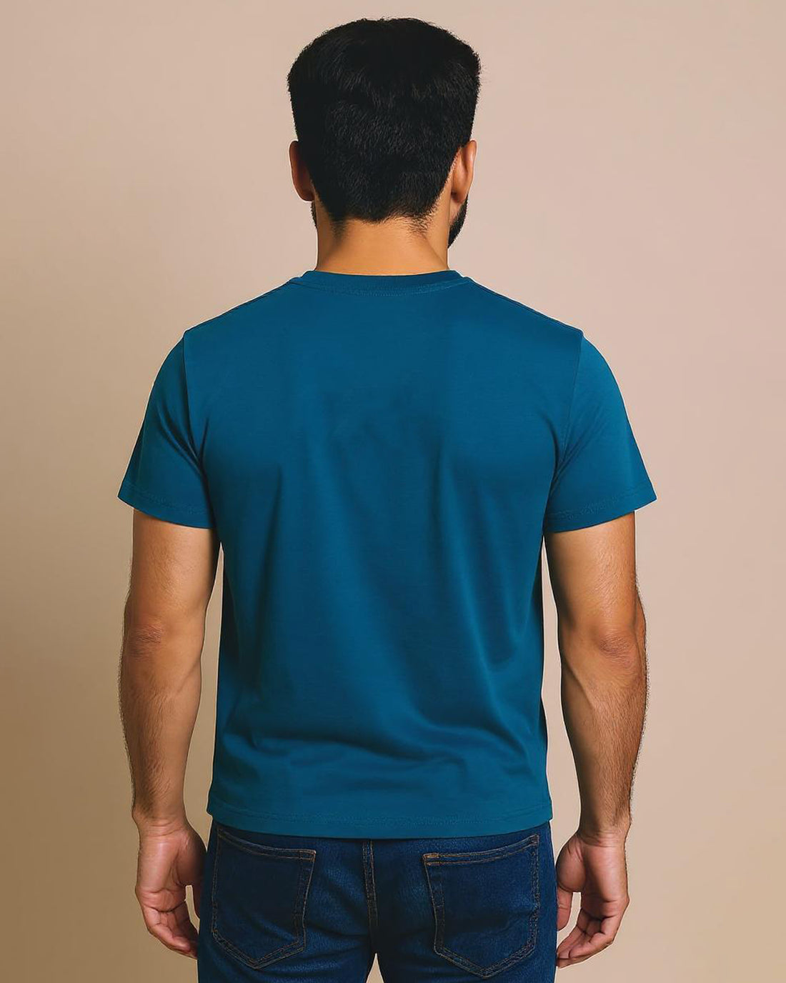 JASE Men's Solid Round Neck Half Sleeve Regular Fit T-Shirt - Turquoise Blue