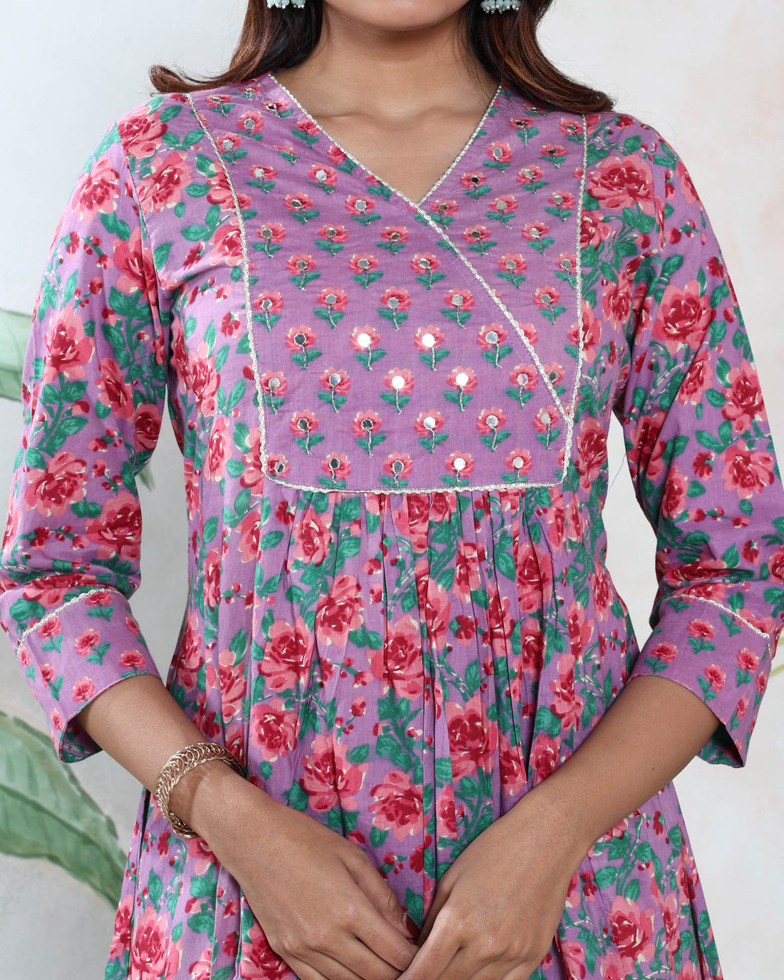 Women’s Floral Printed Readymade Salwar Suit Set with Matching Dupatta - Lavender