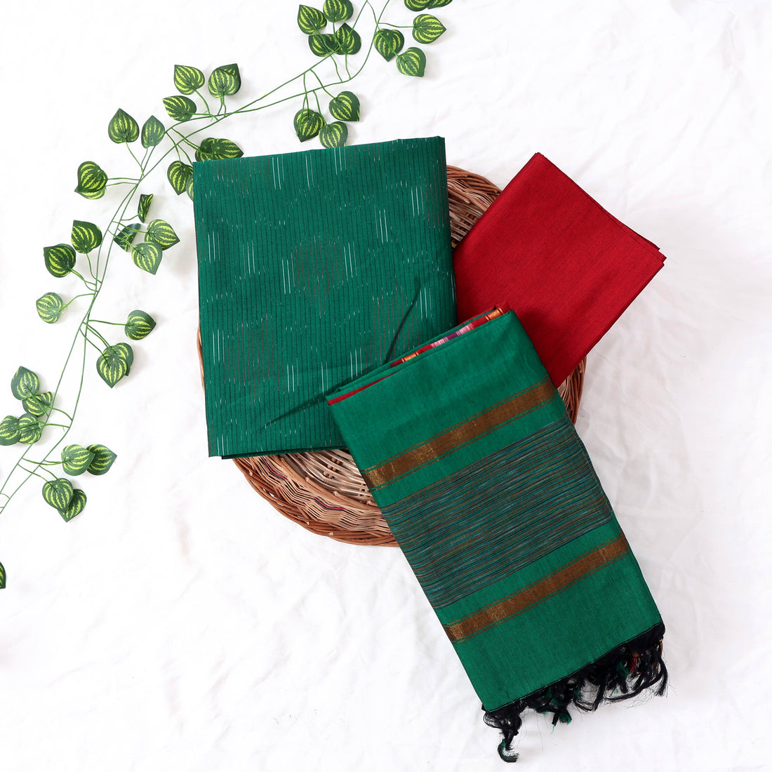 Green Cotton Unstitched Salwar Material for Women | Ethnic Summer Collection | Jeyachandran - Full View