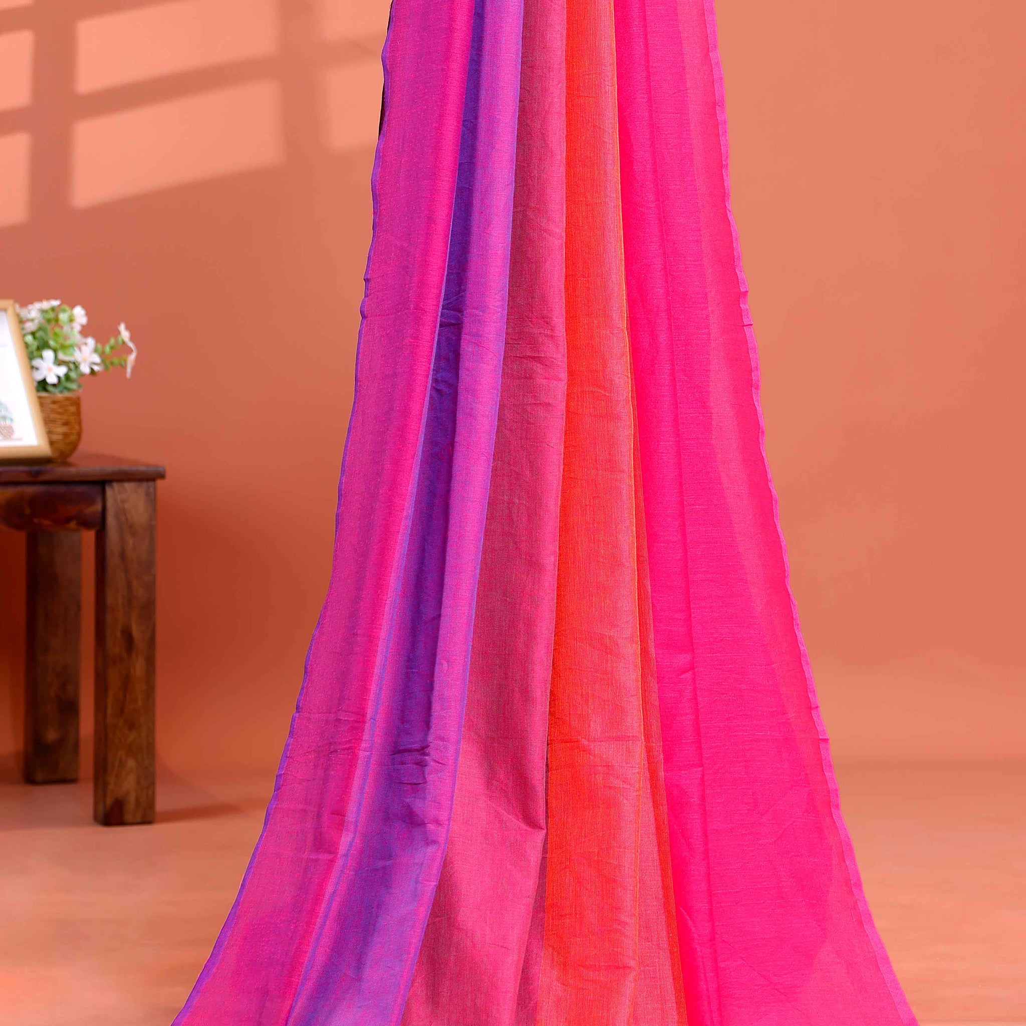 Handwoven Mul Mul Cotton Saree with Bold Striped Pattern and Tassel Detailing – Multi