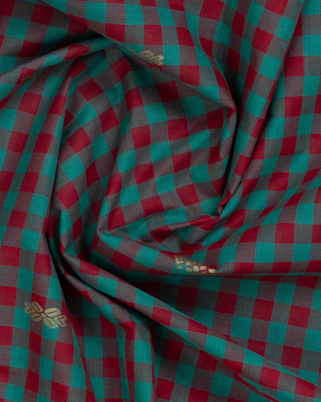 Checked Venkatagiri Cotton Saree with Zari Butta and Contrast Border - Multi