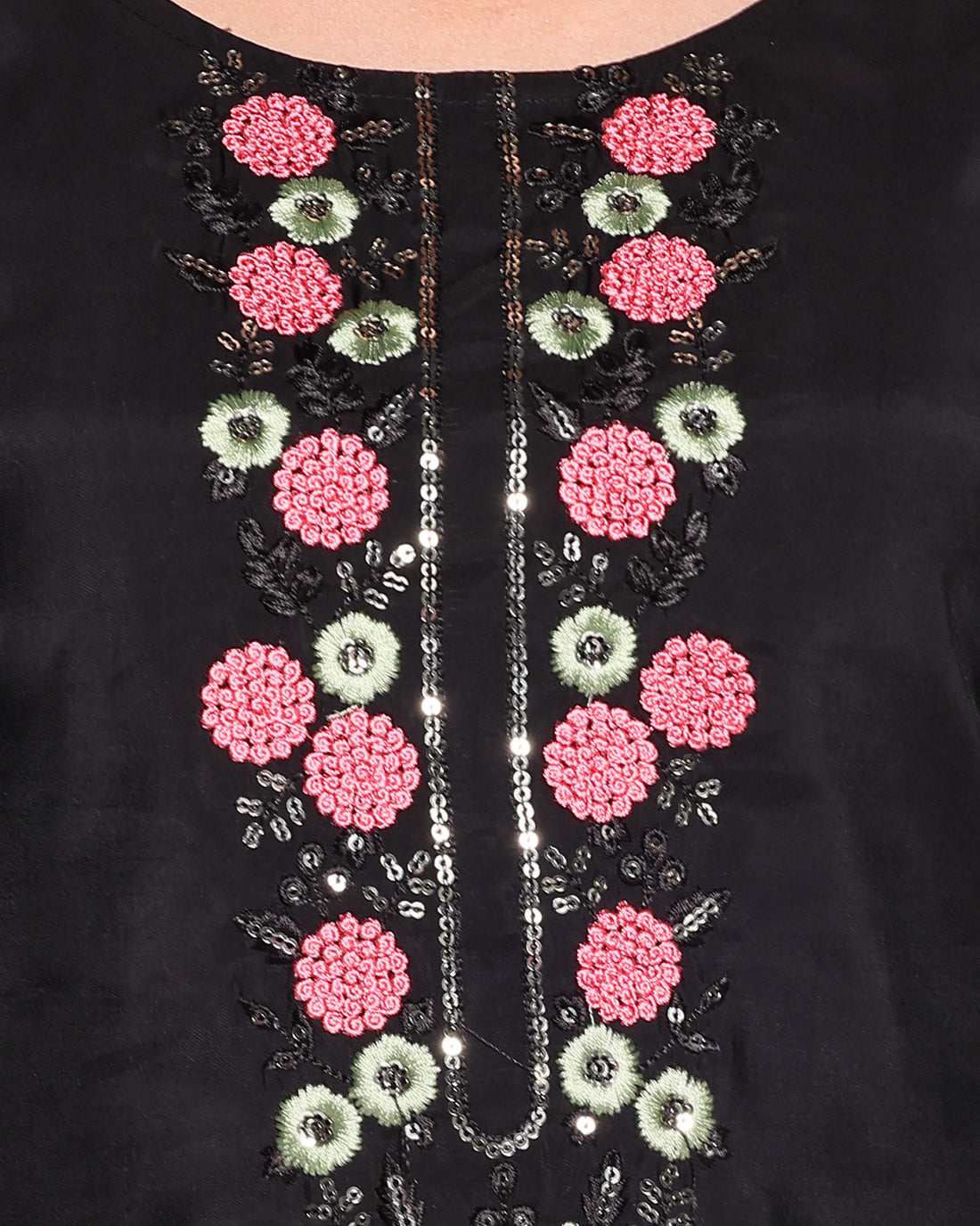 Elegant Women's Embroidered Silk Blend Kurta Palazzo Set - Black