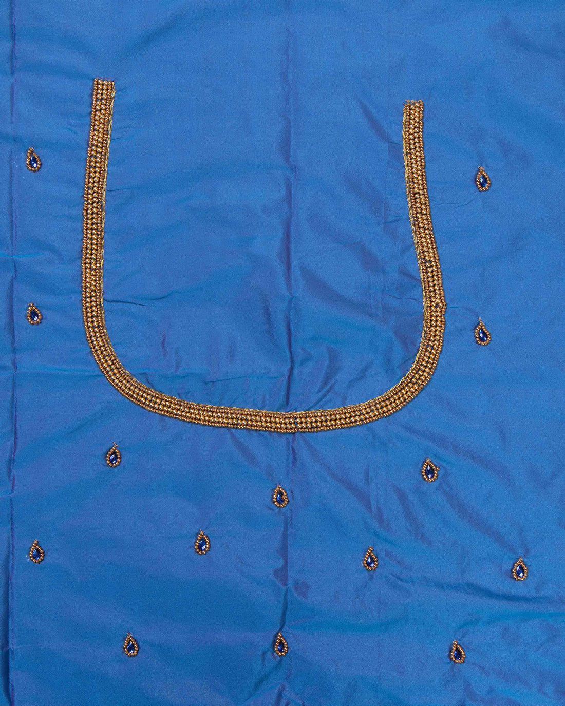 Vibrant Blue Embroidered Unstitched Blouse Material with Intricate Work  - Blue