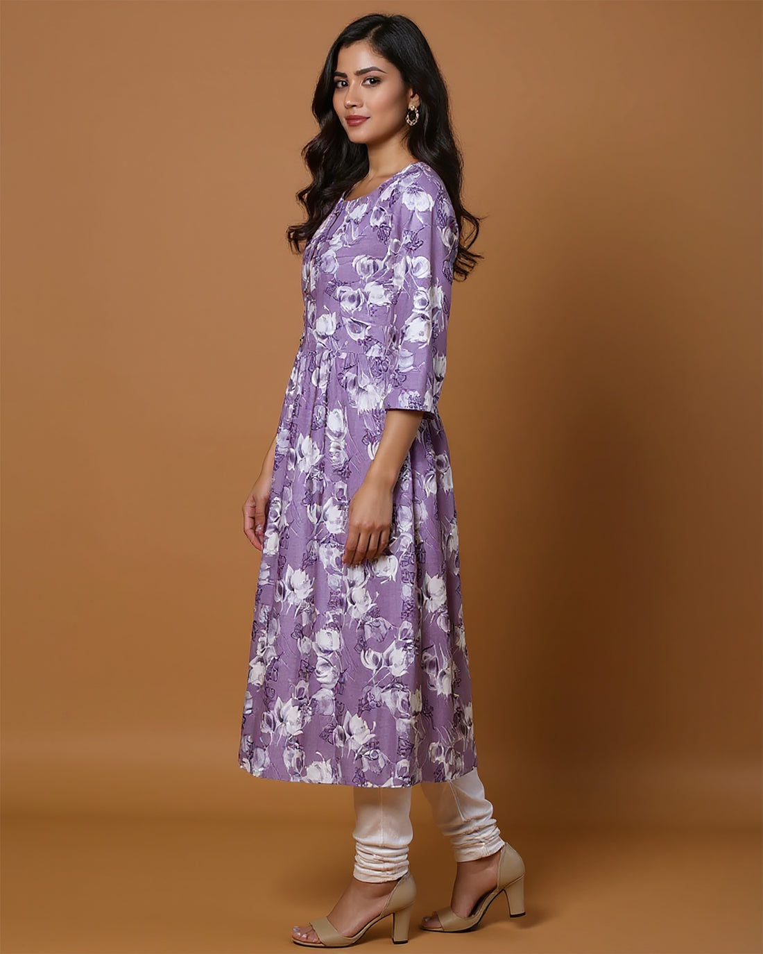 Maternity Wear - Elegant Lavender Floral Print Button-Down Women's Feeding Top