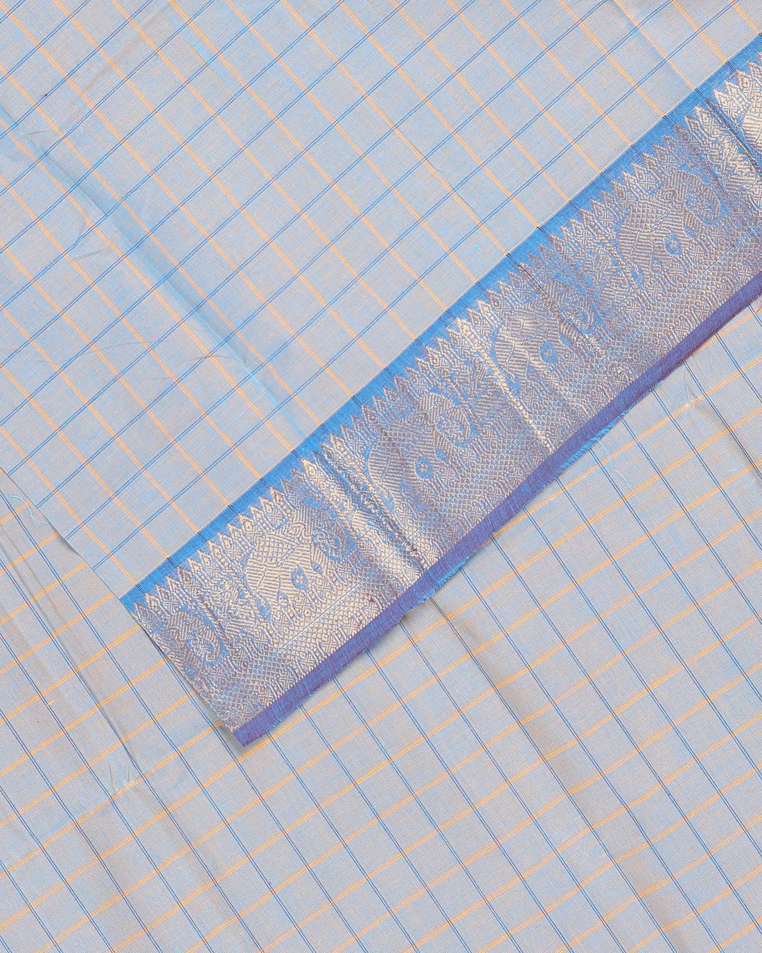 Handloom Cotton Saree with Checked Weave and Zari Border - Double Shade