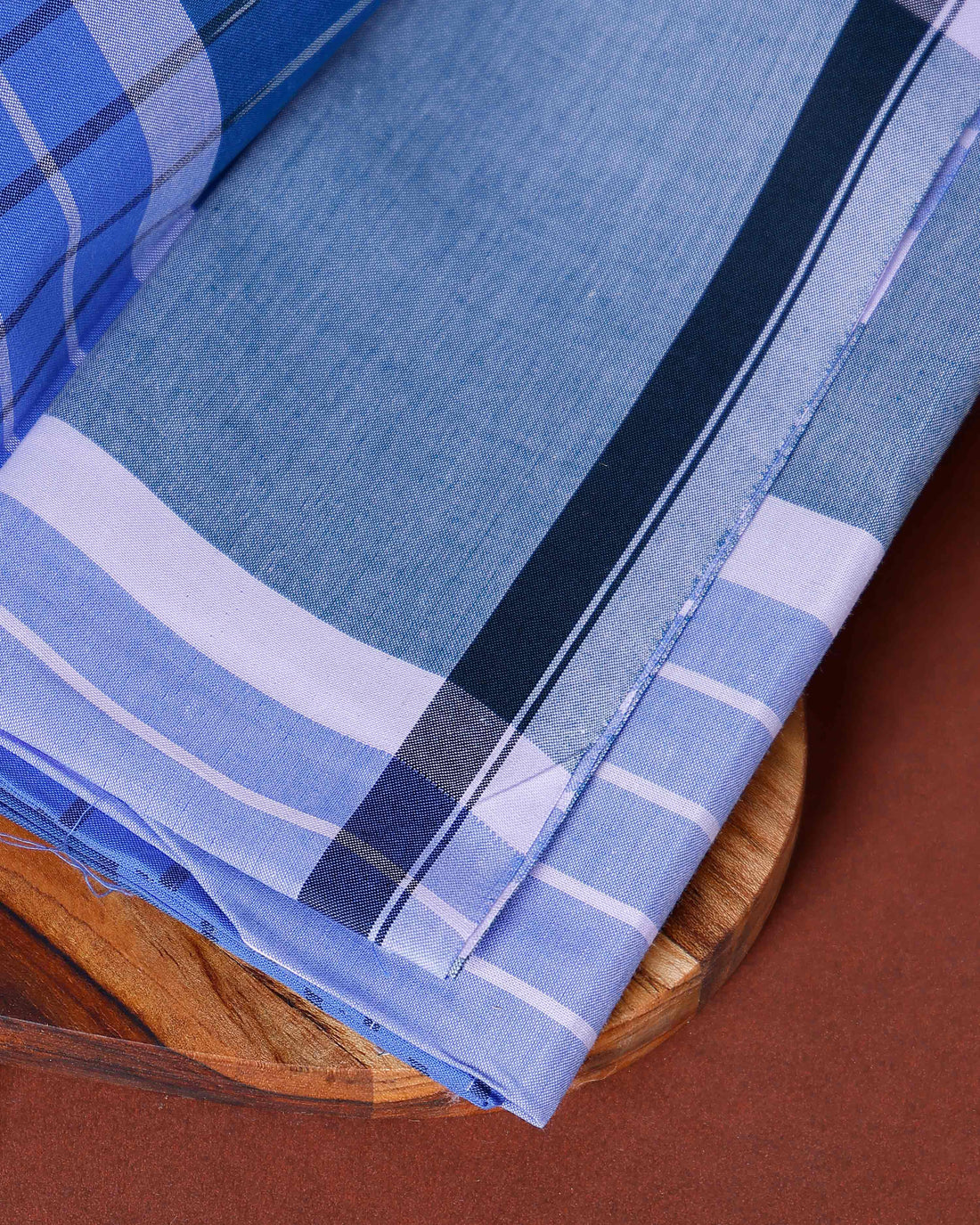 Sangu Brand Men's Premium Cotton Stripes Lungi Stitched - Blue