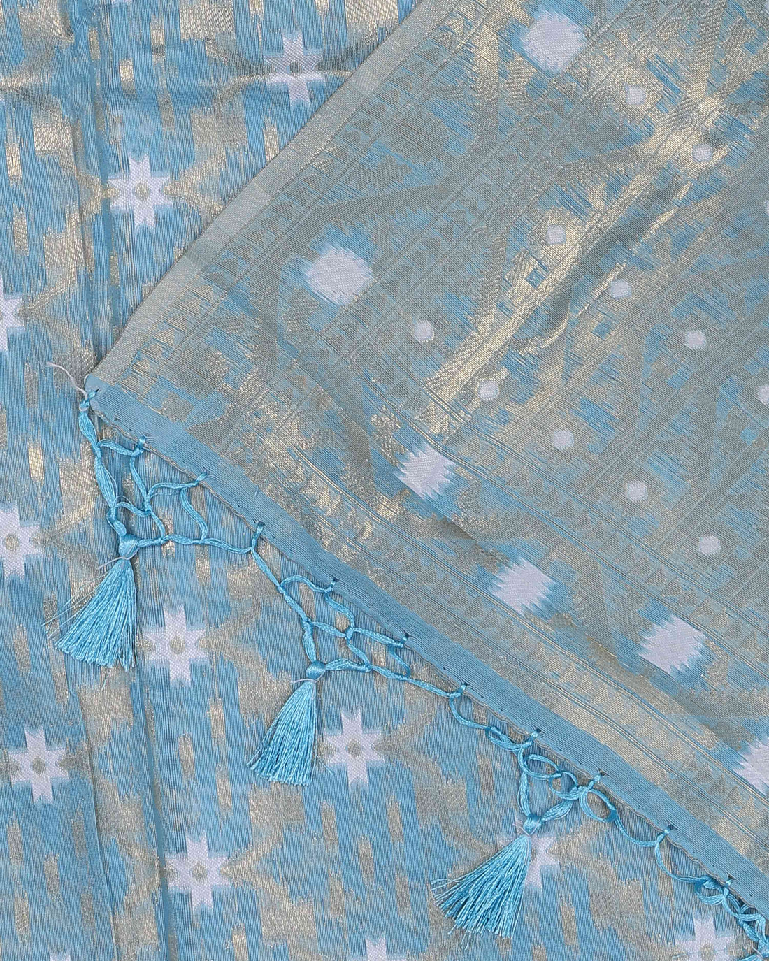 Elegant Art Silk Drape with Distinctive Paisley-Inspired Patterns -Blue