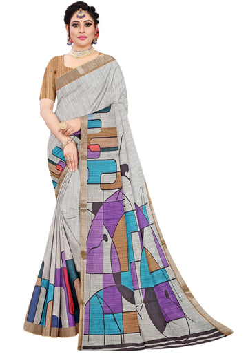 Abstract Print Linen Cotton Saree - Multi