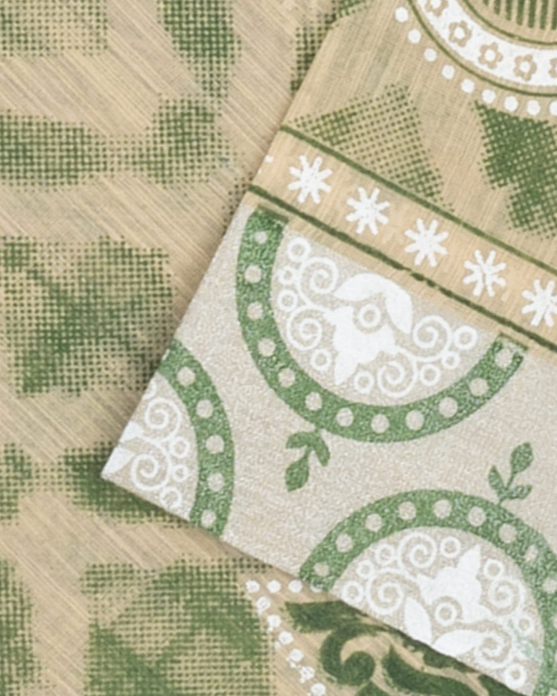 Beige Printed Poly Cotton Saree