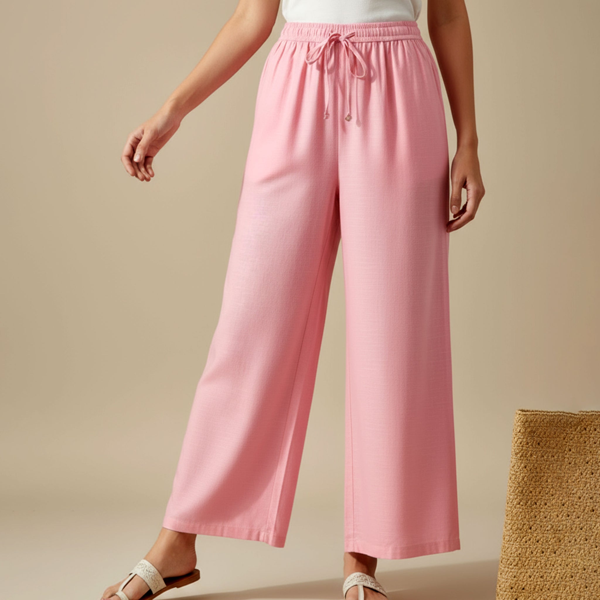 Elegant High-Waist Flared Palazzo Pant - Pink