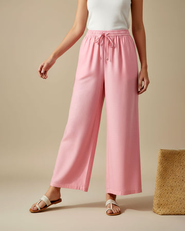 Elegant High-Waist Flared Palazzo Pant - Pink