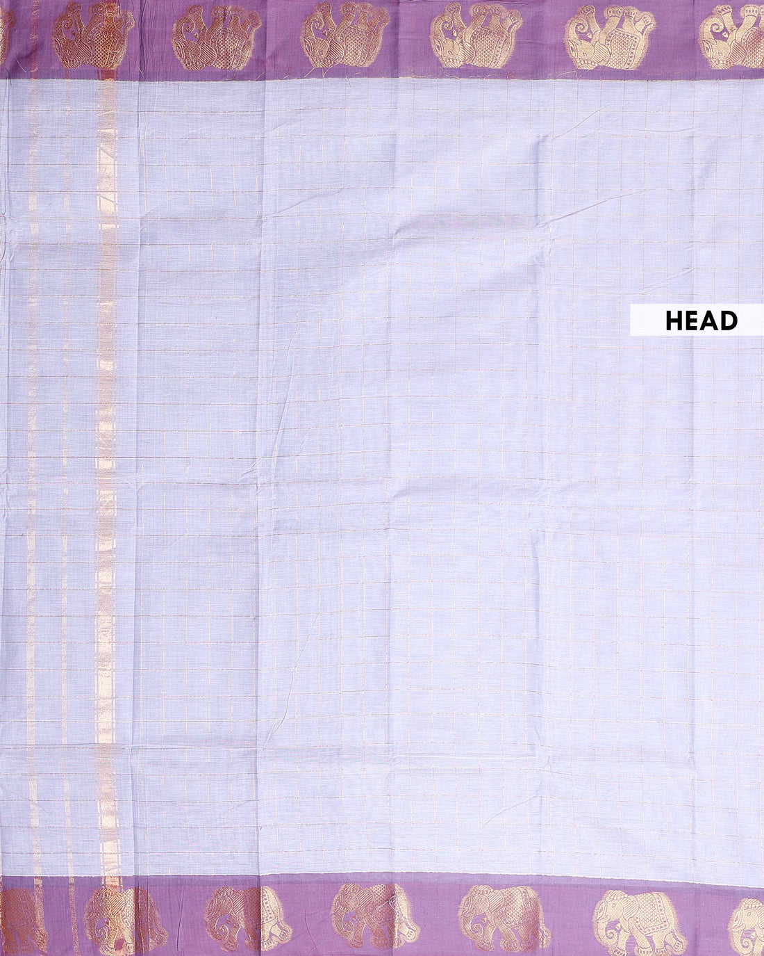 Traditional Chettinad Cotton Saree with Elephant Motif Border and Checkered Body - Grey