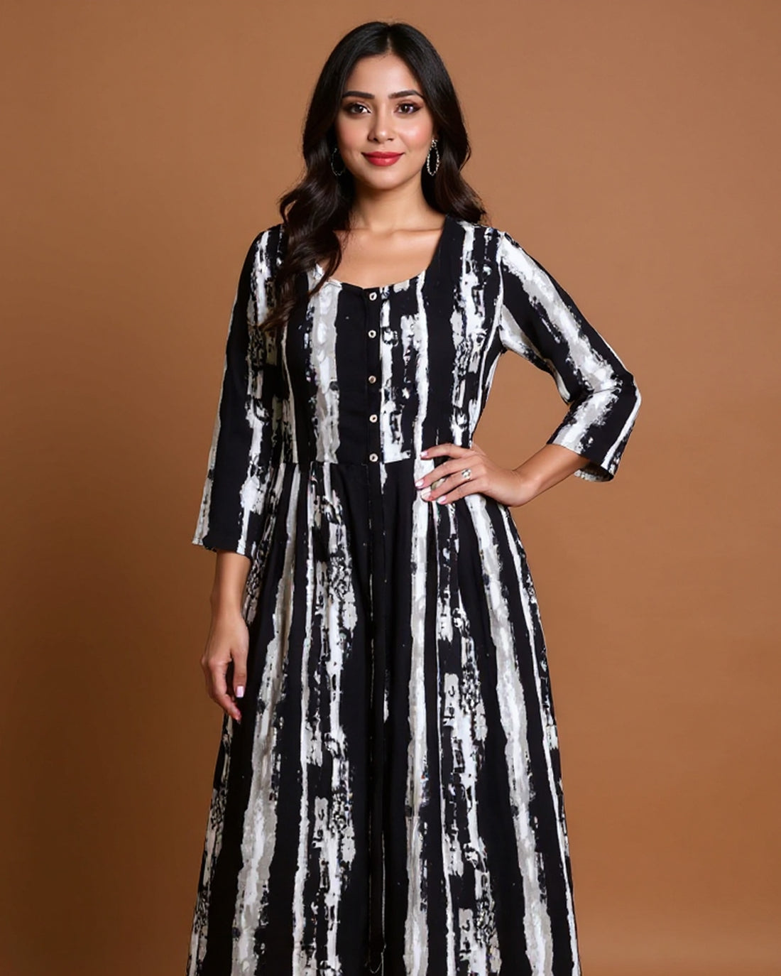 Maternity Wear - Elegant Multi Abstract Stripe Button-Down Women's Feeding Top