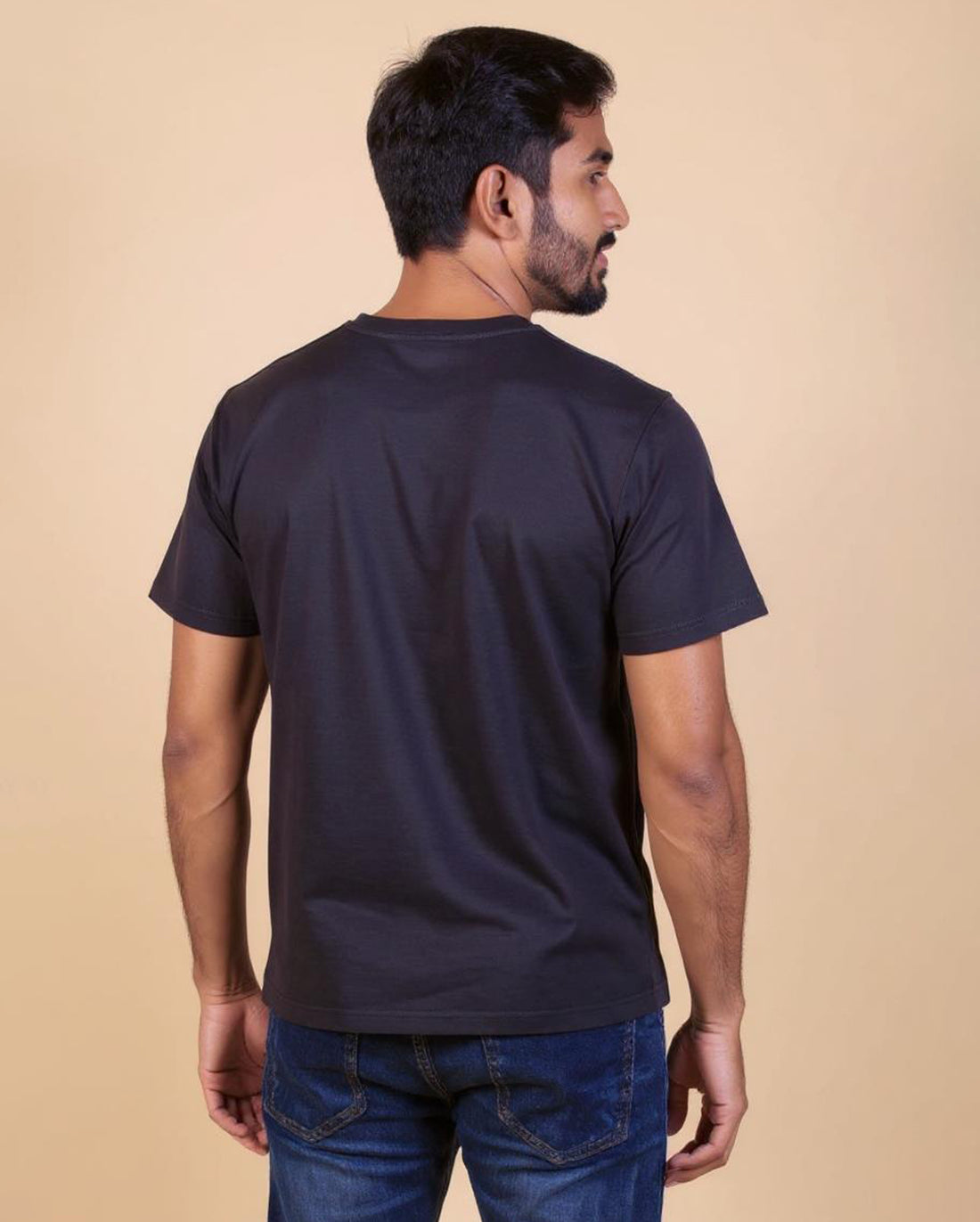 Nativebull Men's Solid Round Neck Half Sleeve Cotton T-Shirt - Black