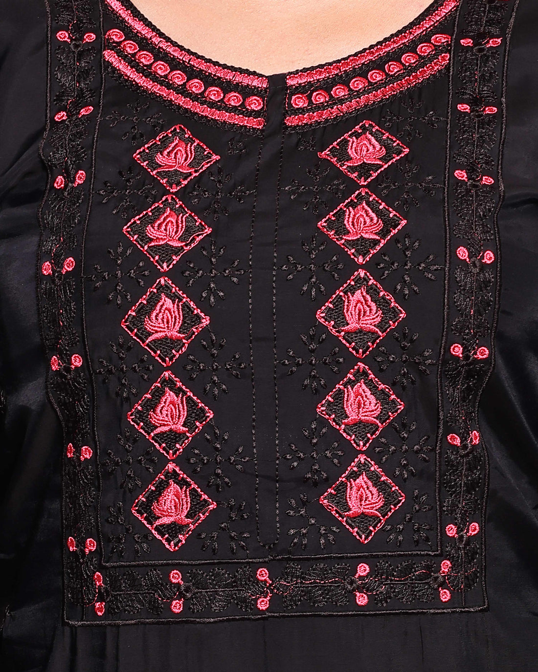 Women's Embroidered Yoke Design Kurta with Palazzo Set - Black