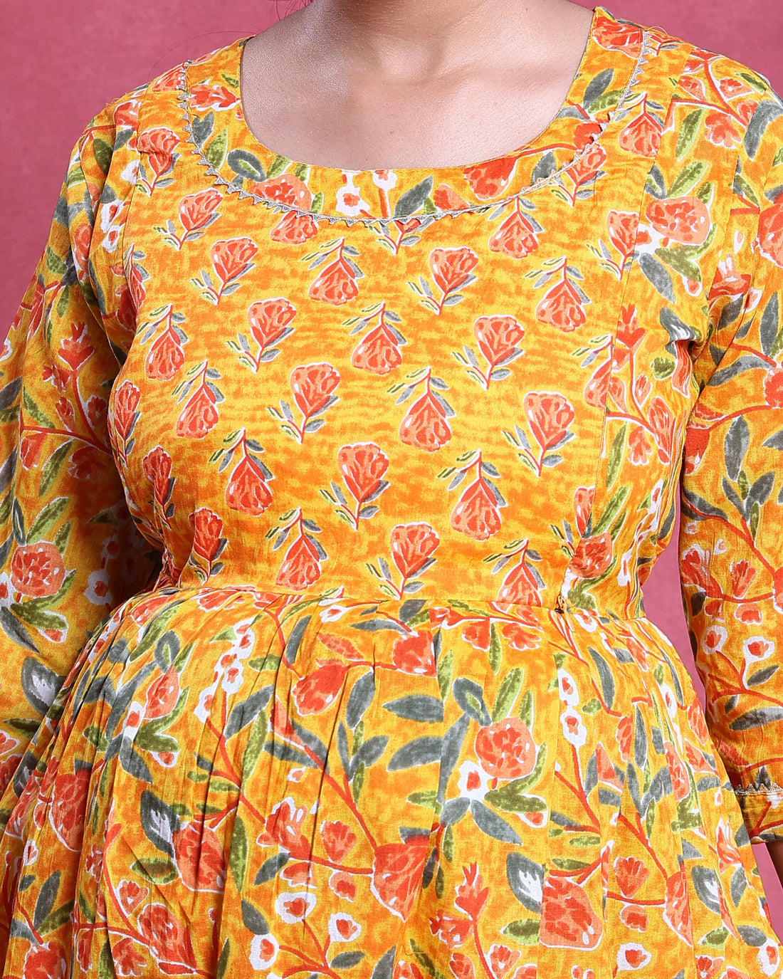 Women’s Floral Printed Maternity Wear With Feeding Zip - Yellow