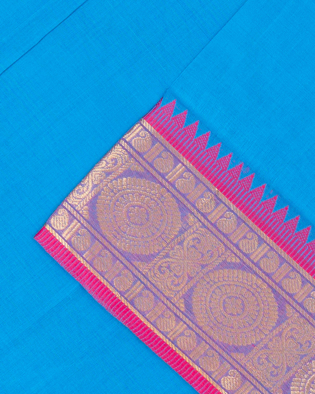 Venkatagiri Cotton Saree with Zari Butta and Broad Contrast Border - Blue