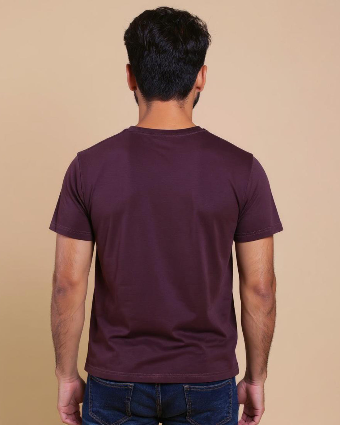 Nativebull Men's Solid Round Neck Half Sleeve Cotton T-Shirt - Maroon
