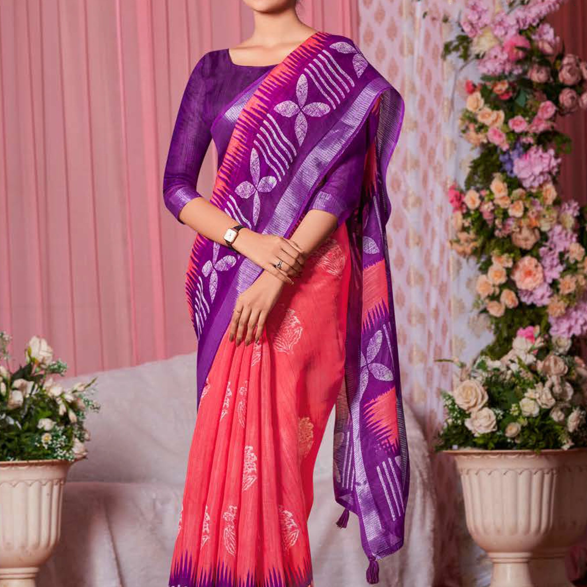 Uniform Saree with Zari Woven Design - Purple