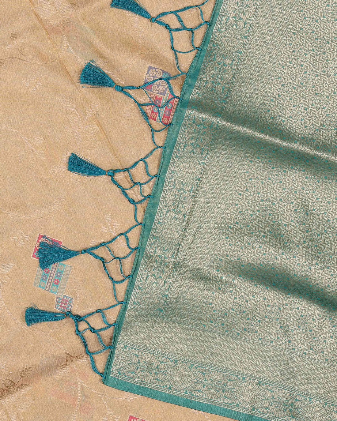 Elegant Art Silk Saree Drape with Contrasting Motif Panels - Sandal